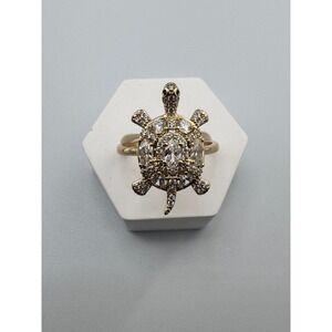 14k Gold Plated Turtle Ring Clear‎ Cubic Zirconia Pave Statement Jewelry New